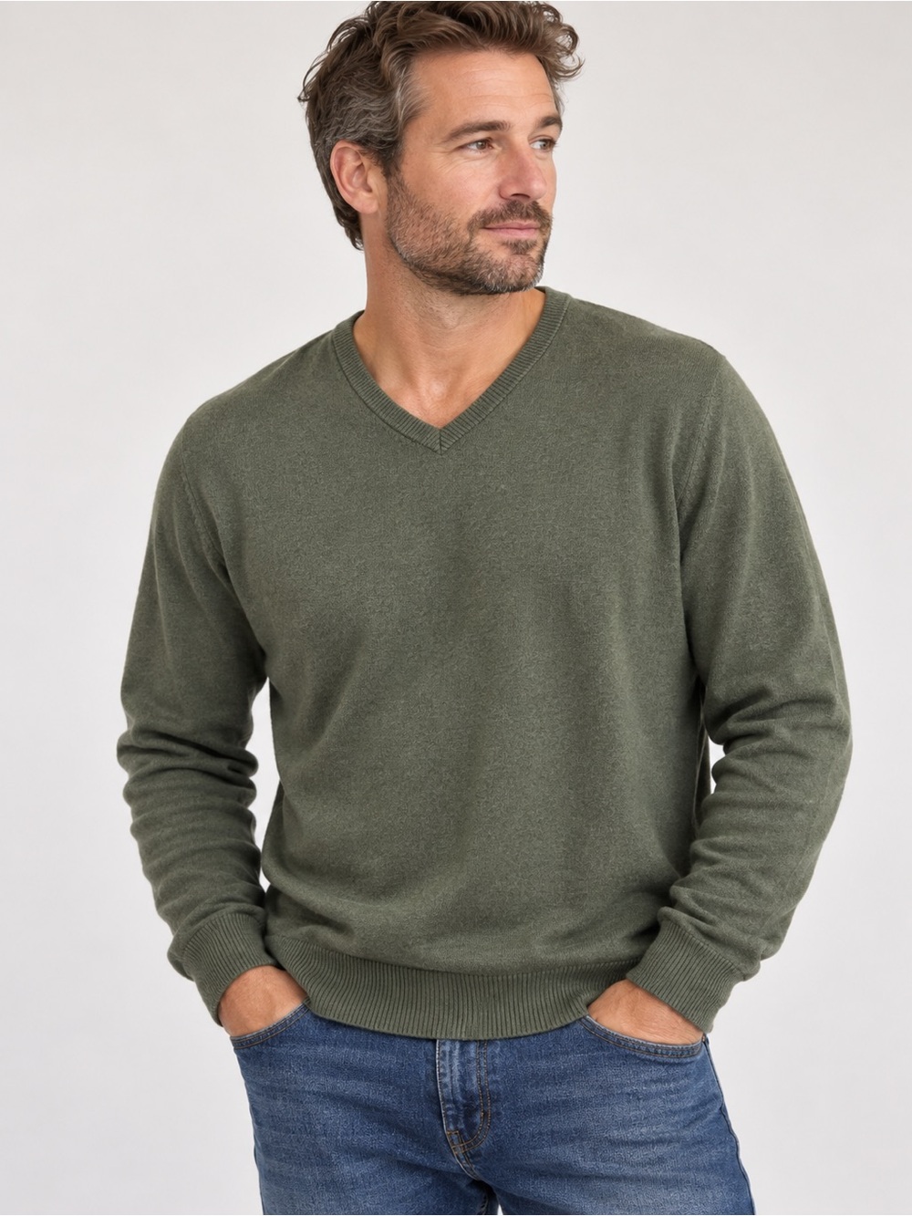 Eddie Bauer Men’s XL Olive Green Cotton Cashmere V-Neck Sweater
